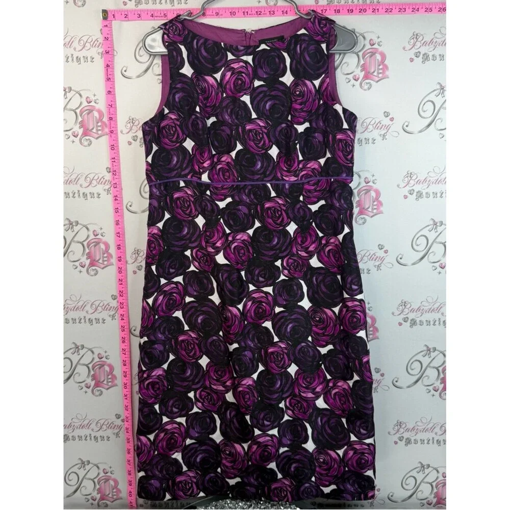 Tahari Dress 100% silk roses flowers floral Purple & Black Floral Midi Dress - Picture 3 of 14